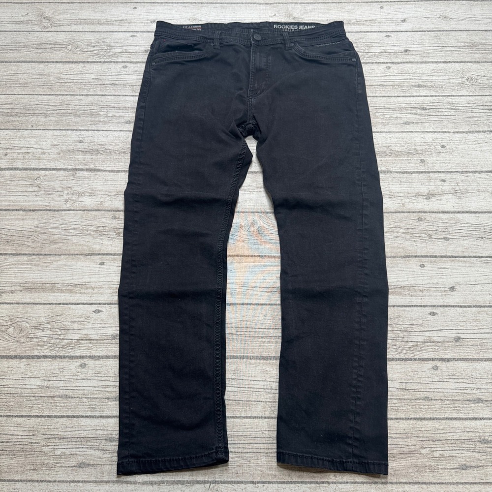 Rookies Jeans Men's 38 Black Denim Straight Leg Fit-Lennon High Rise Utility Y2K